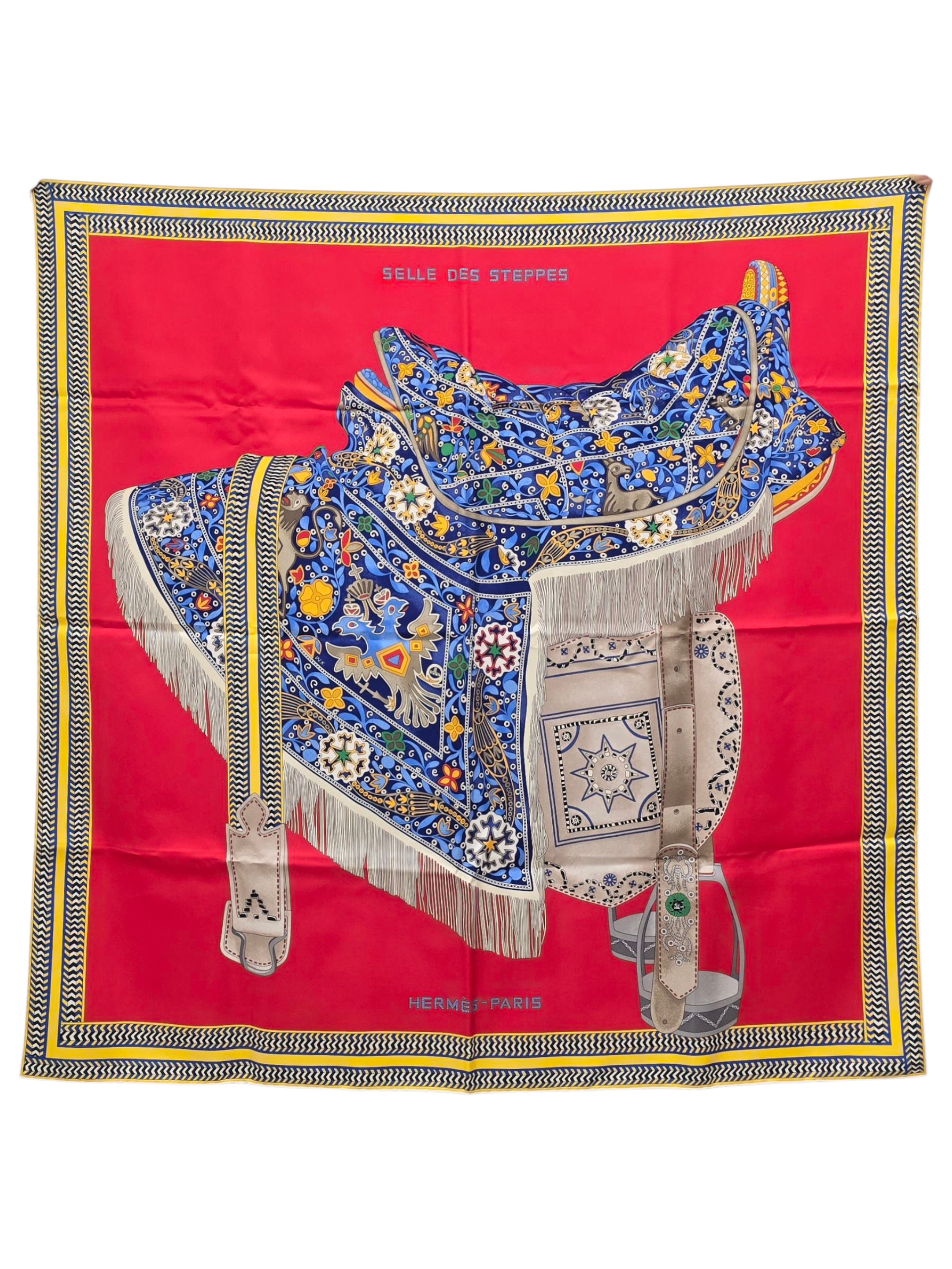 Selle des steppes 90 x 90 Red Scarf in Silk