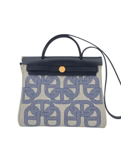 Limited Edition Herbag Circuit 24 31 Ecru/Blue Indigo in Toile H Plume/Vache Hunter, Gold hardware