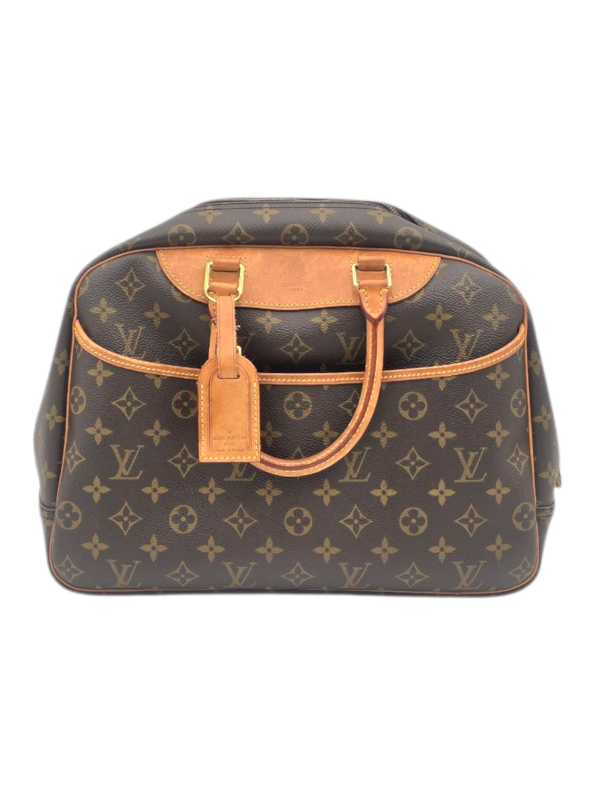 Deauville Brown Top Handle Bag in Coated Canvas, Gold hardware