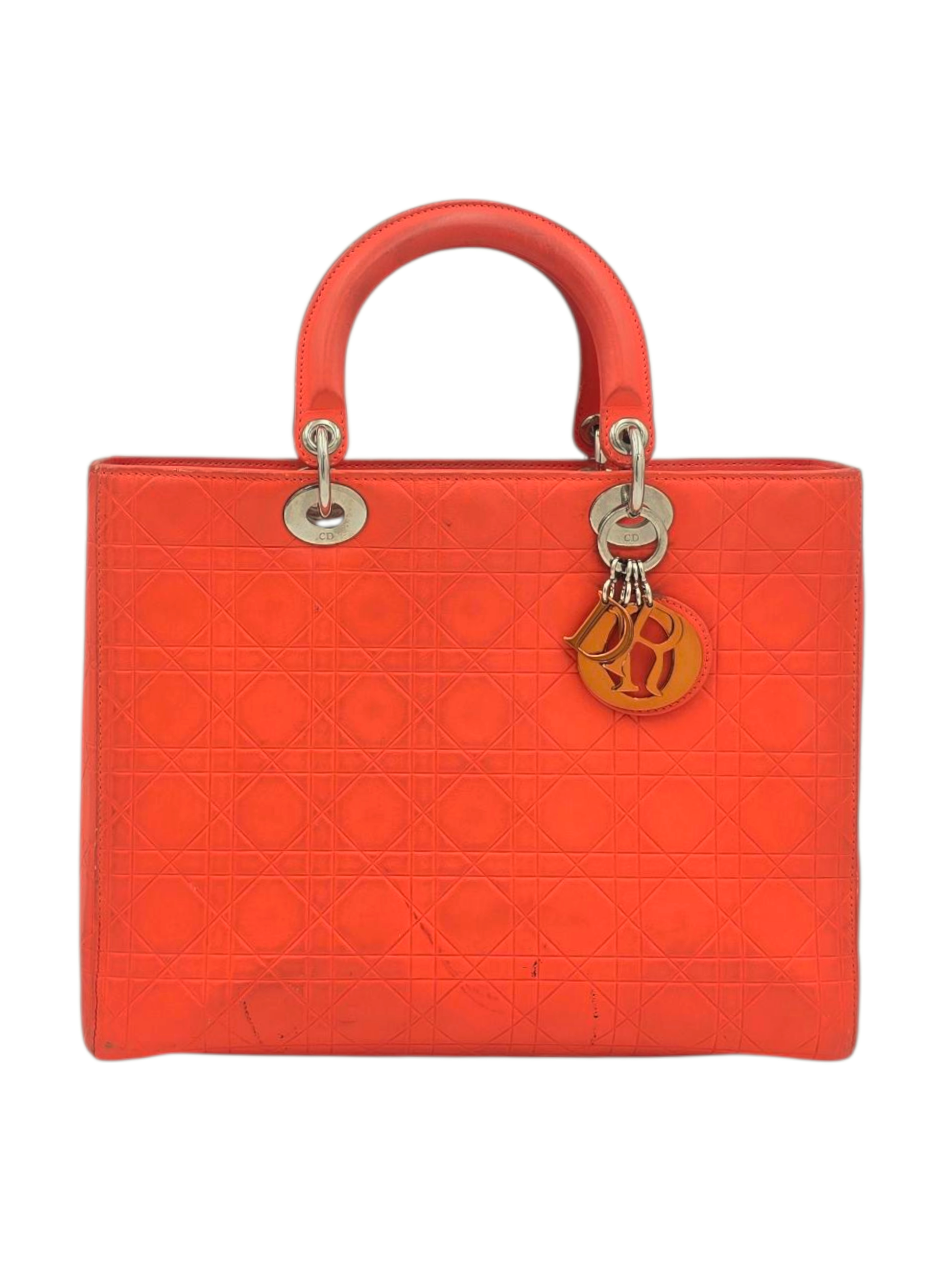 Lady Dior Large Red Shoulder Bag in Lambskin, Silver hardware