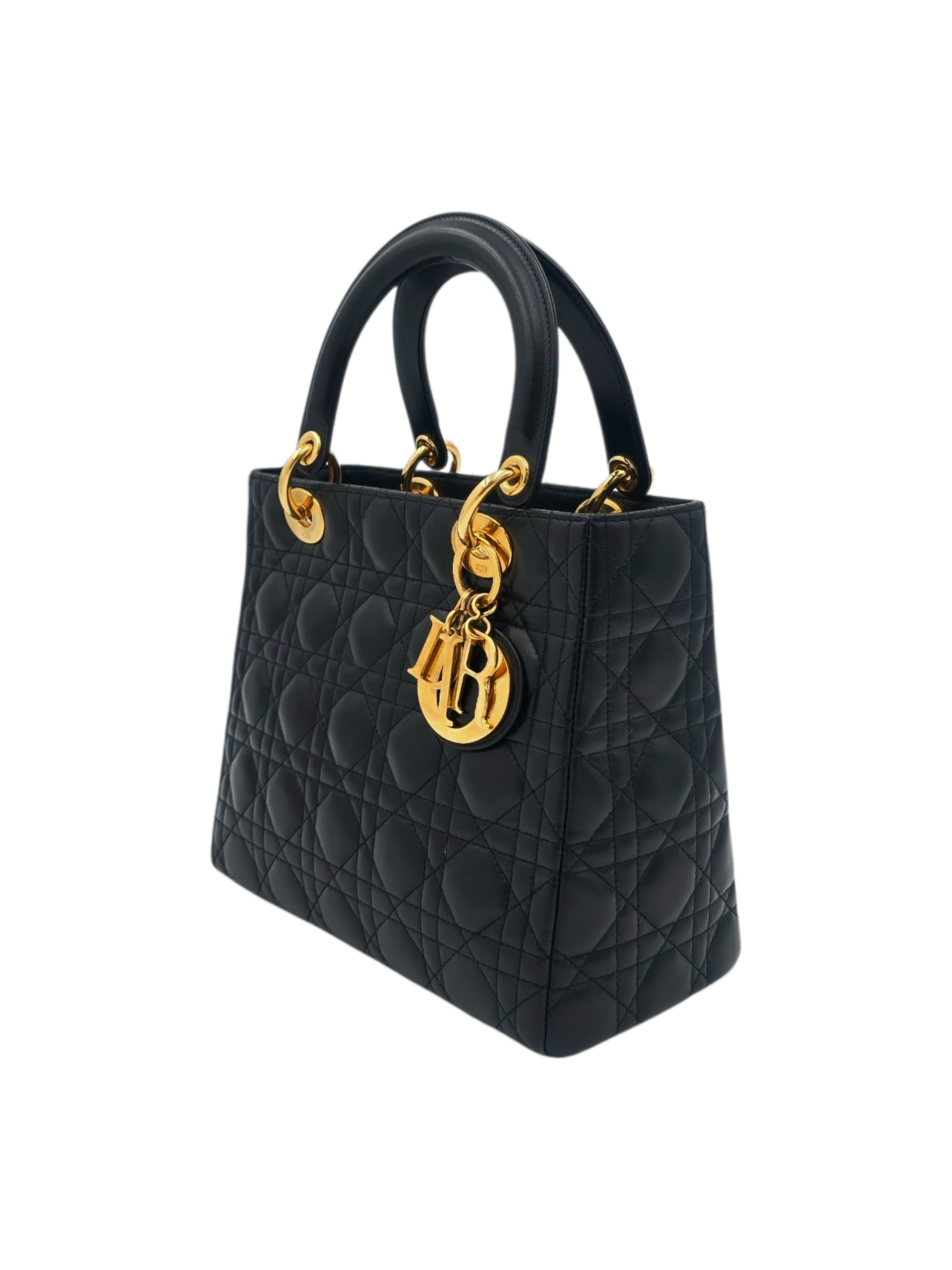 Lady Dior Top Handle Bag Small Black in Lambskin, Gold hardware