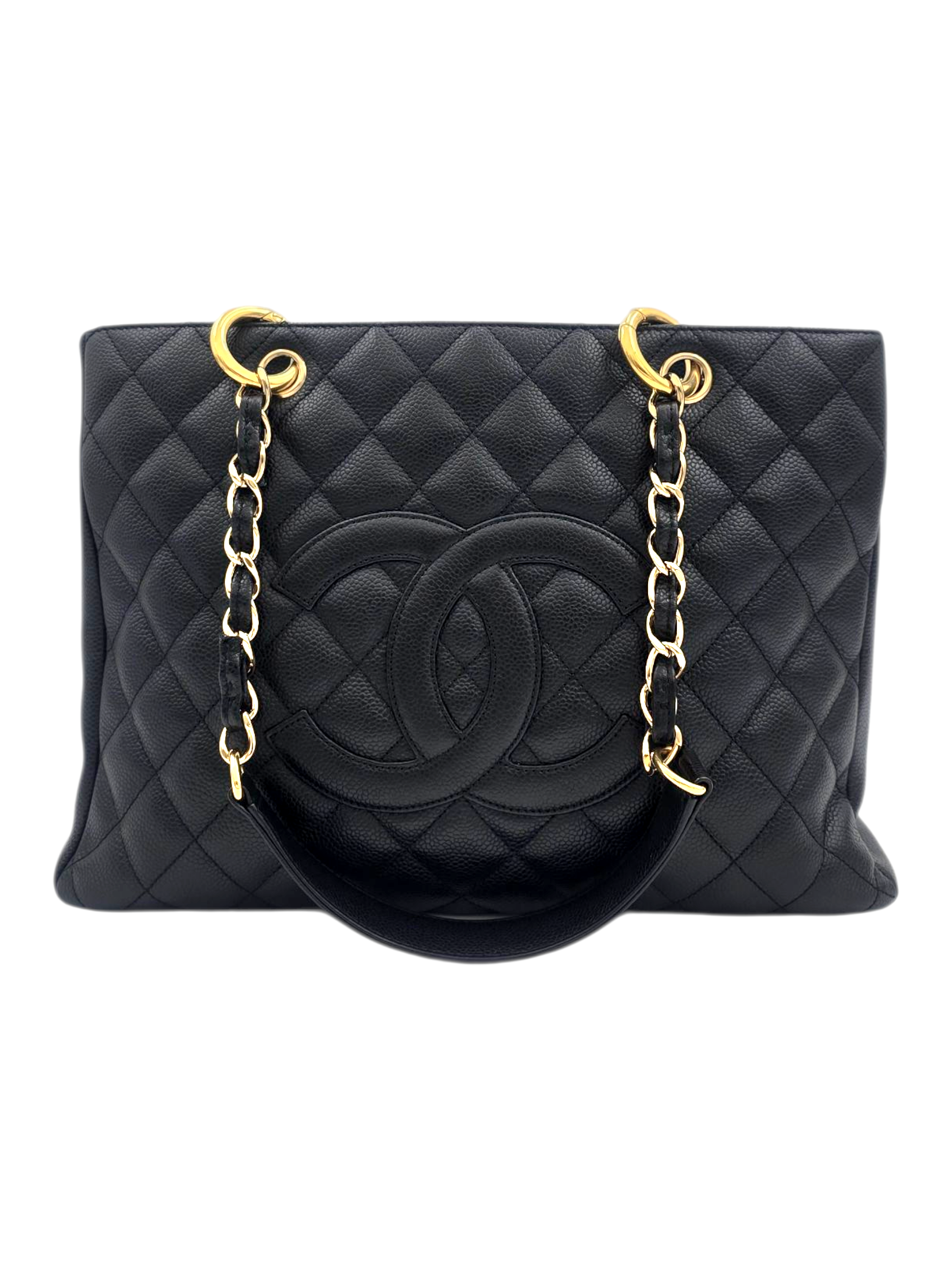 GST Black Shoulder Bag in Caviar Leather, Gold hardware