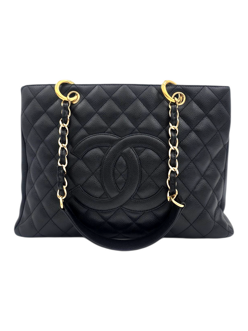 GST Black Shoulder Bag in Caviar Leather, Gold hardware