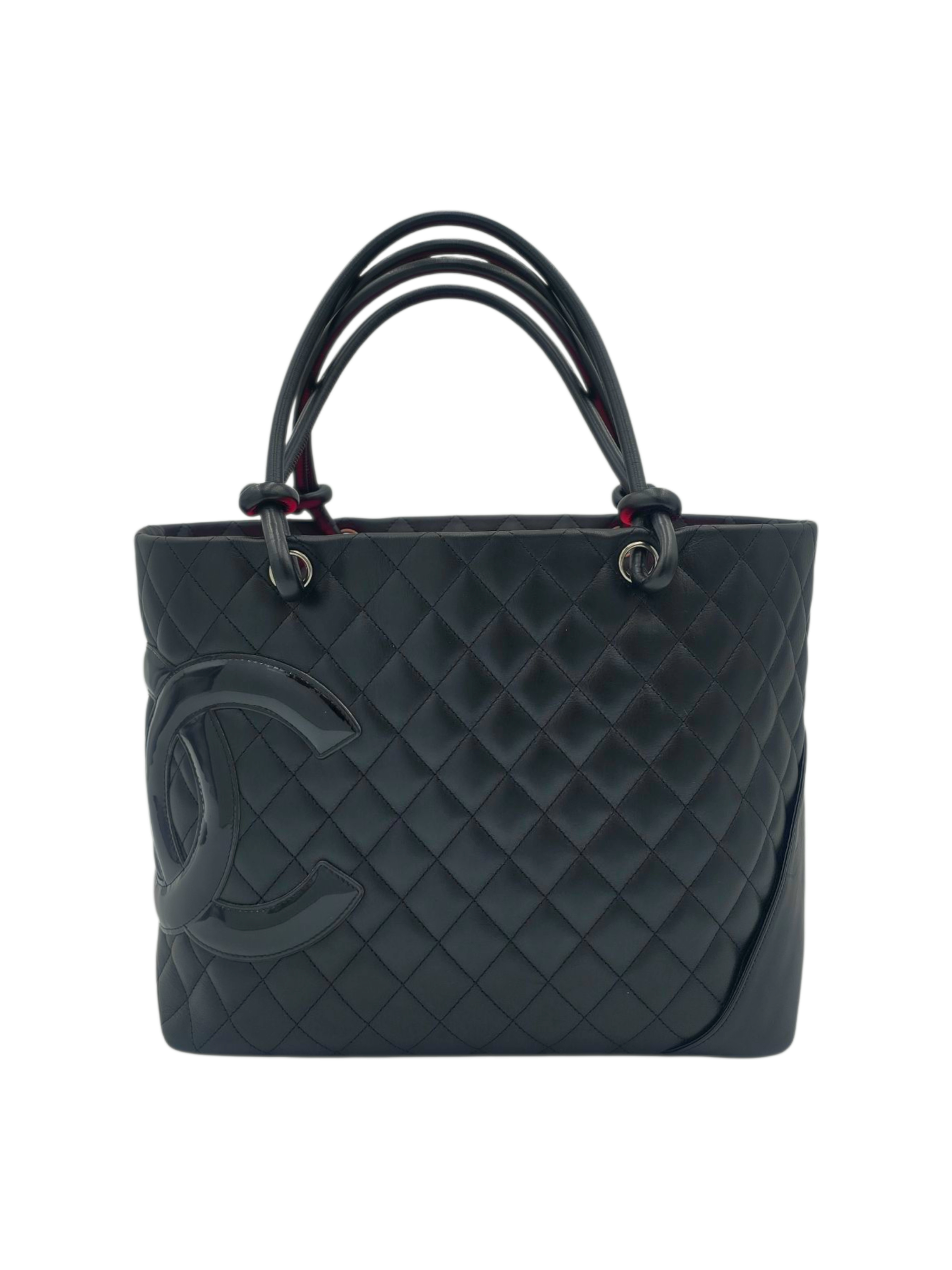 Cambon Tote Bag Medium Black in Lambskin, Silver hardware