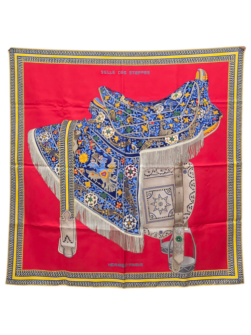 Selle des steppes 90 x 90 Red Scarf in Silk