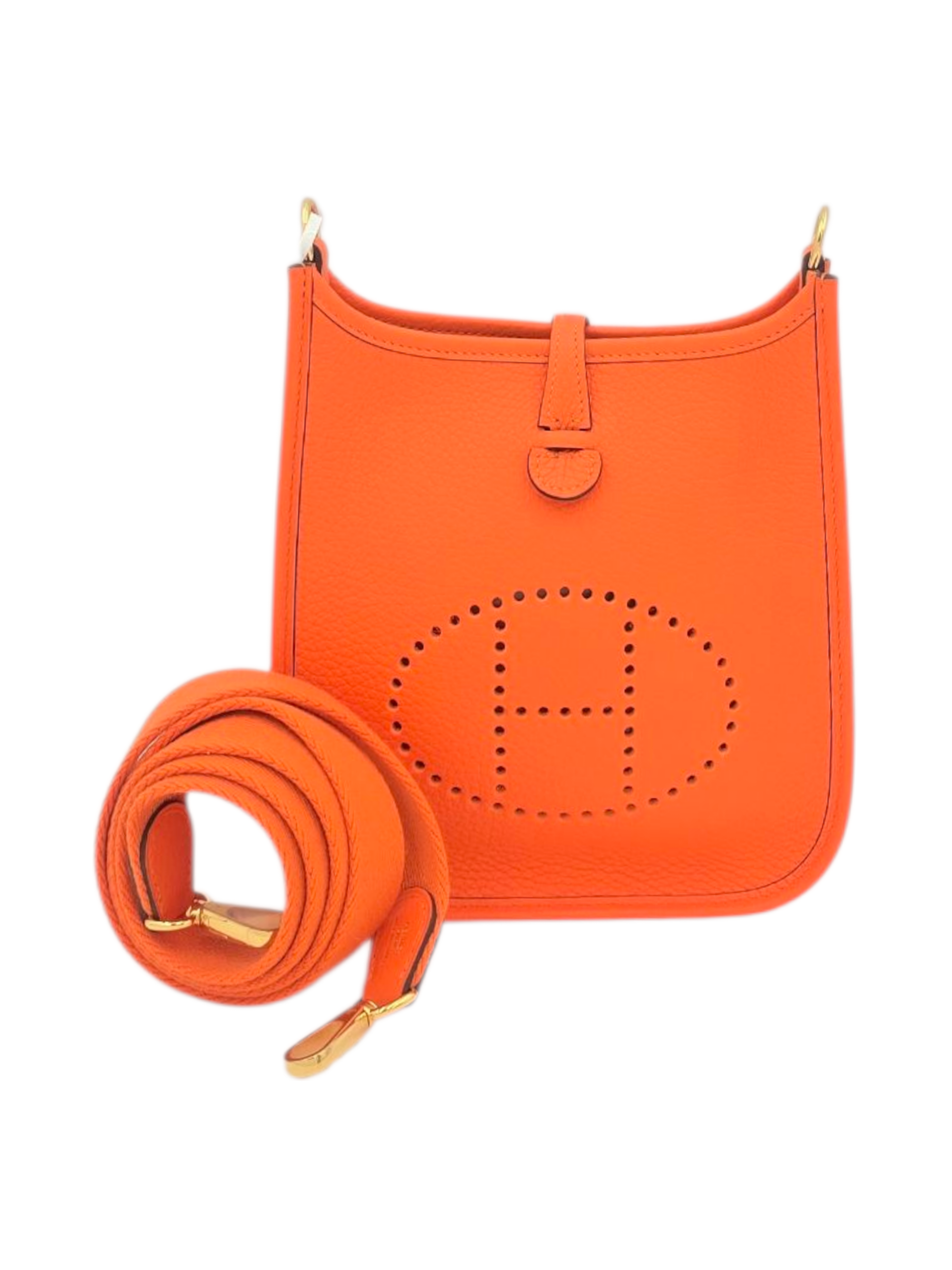 Evelyne Orange Minium in Clemence, Gold hardware