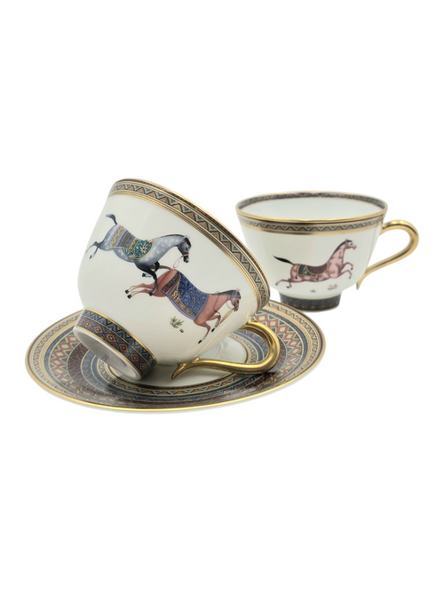 Cheval D'Orient Tea Cup & Saucer ( Set of 6 ) White Tableware in Ceramic
