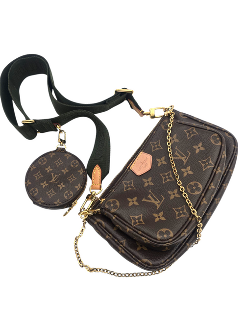 Multi-Pochette Shoulder Bag Brown in Monogram Coated Canvas, Gold hardware