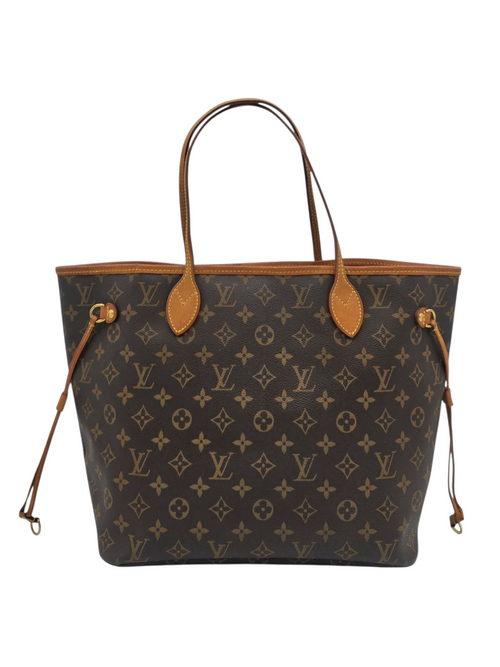 Neverfull MM Brown Shoulder Bag in Monogram Coated Canvas, Gold hardware