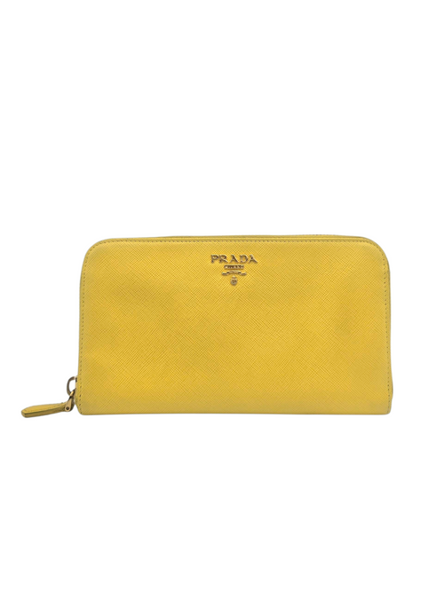 Zip Around Yellow Wallet in Saffiano Leather, Gold hardware