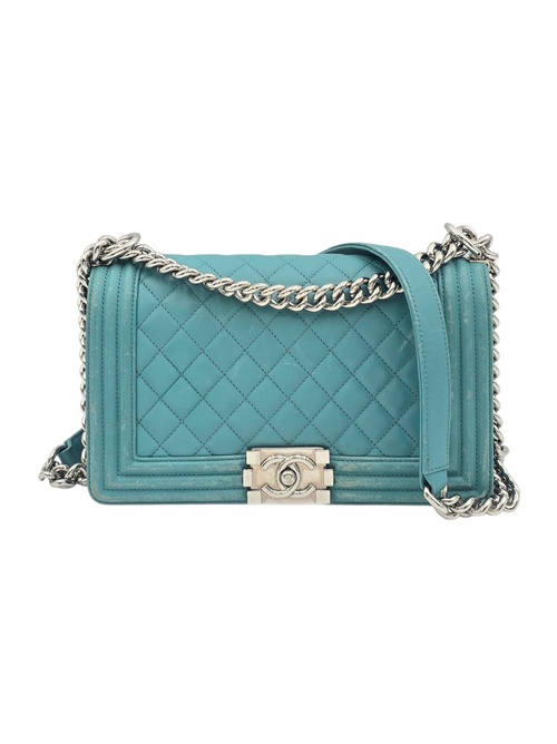 Le Boy Blue Shoulder Bag in Calfskin, Silver hardware