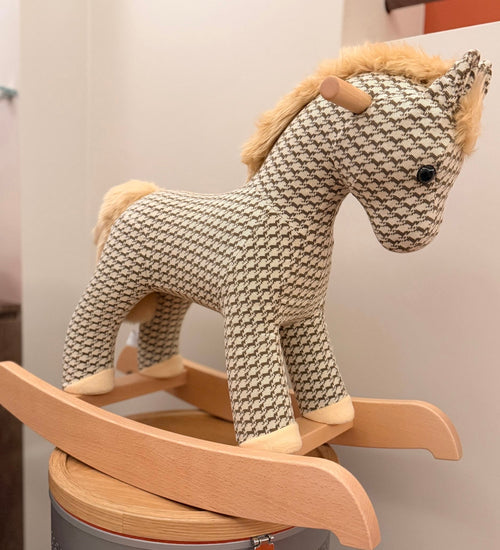 Hermy Cheval Pixel Rocking Horse  Rocking Horse In Beechwood Cheval Pixel Etoupe  in Cotton Fabric / Acrylic Fur / Polyurethane Foam Interior,  hardware