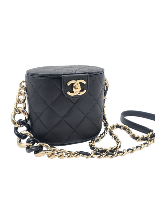 Vanity Shoulder Bag Black in Lambskin, Gold hardware