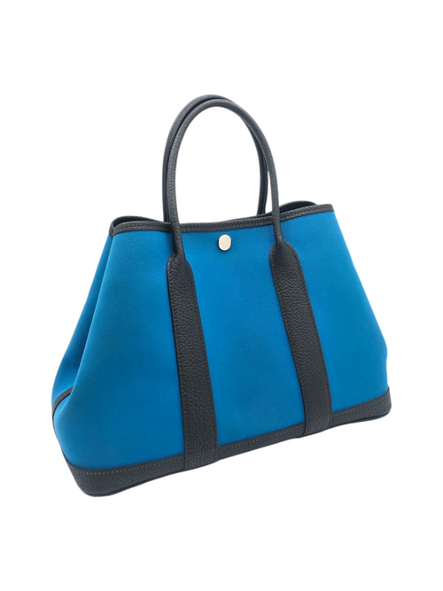 Garden Party Vert Fonce/Blue Zanzibar in Toile, Palladium hardware