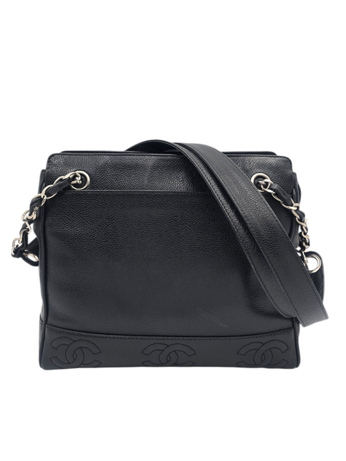 CC Black Tote Bag in Caviar Leather, Silver hardware