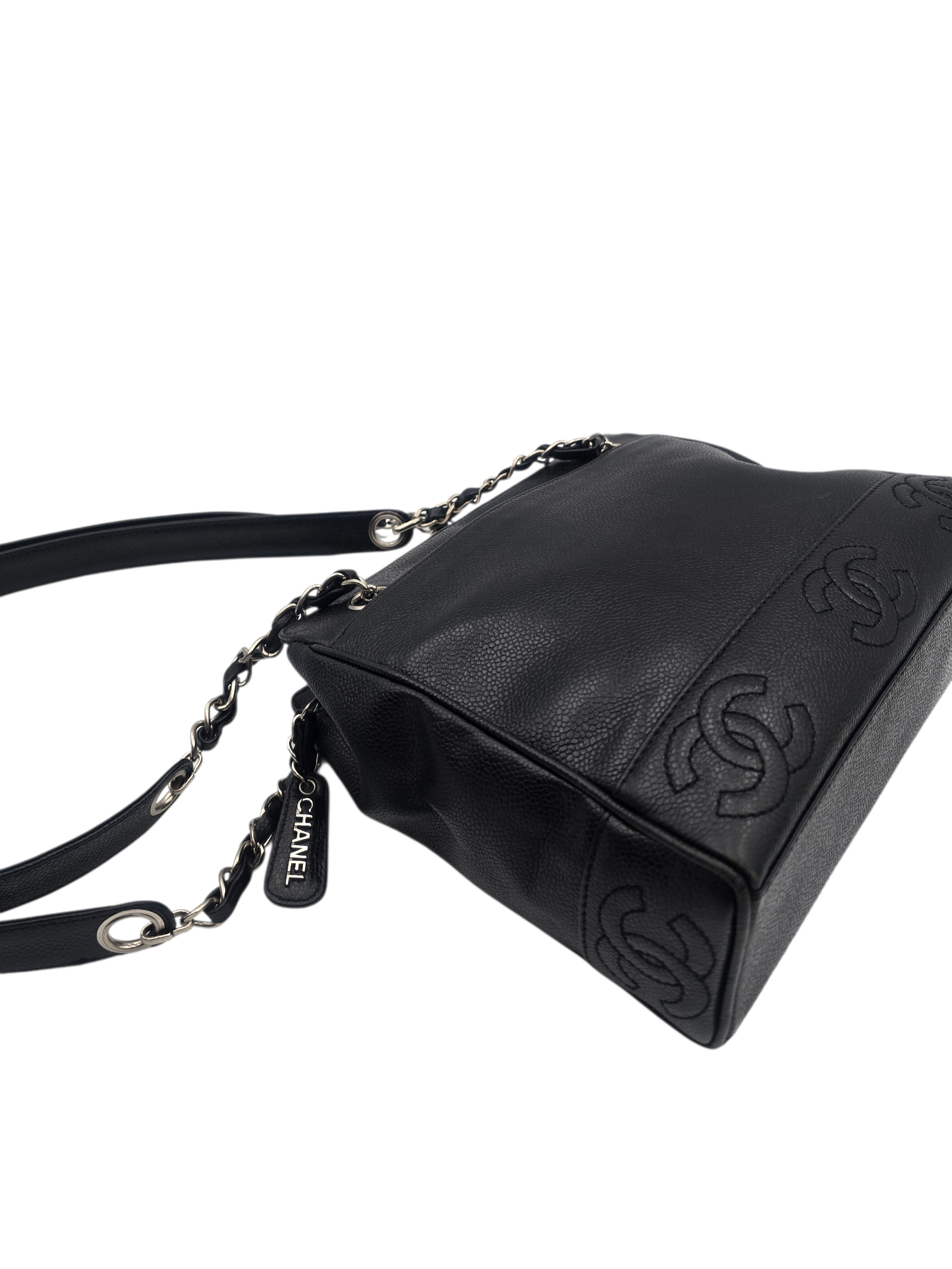 CC Black Tote Bag in Caviar Leather, Silver hardware