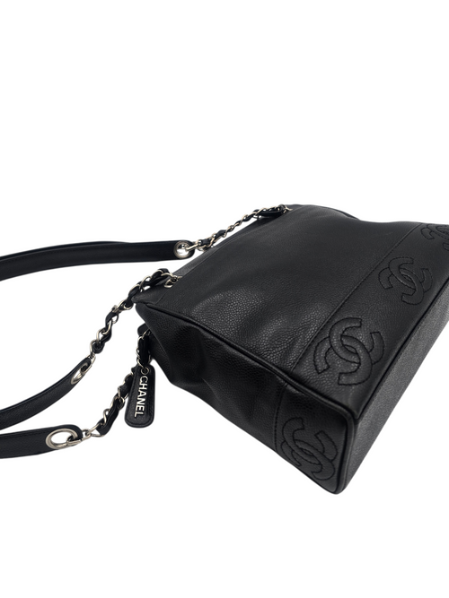 CC Black Tote Bag in Caviar Leather, Silver hardware