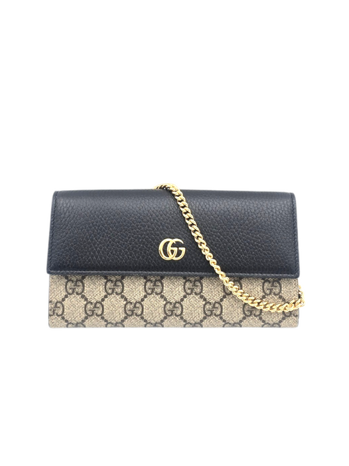 GG Bi-Colour Marmont Black Wallet On Chain in Coated Canvas, Gold hardware