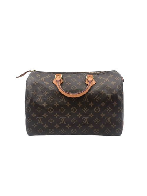 Speedy Top Handle Bag 35 Brown in Coated Canvas, Gold hardware