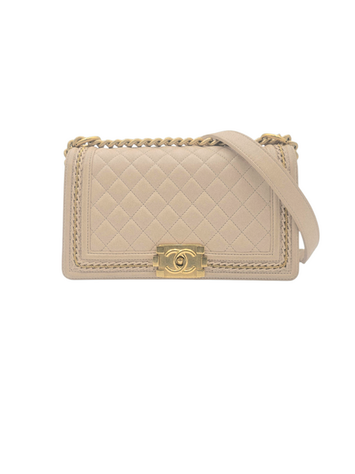 Boy Shoulder Bag Medium Beige in Calfskin, Gold hardware