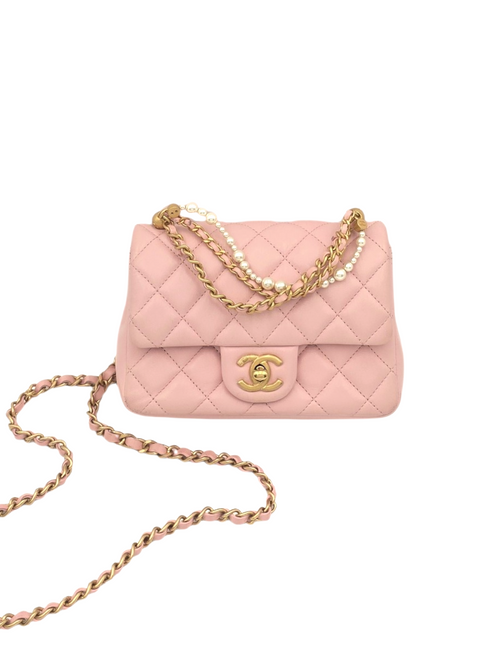 24P Iridescent lambskin pearl Mini Pink Shoulder Bag in Lambskin, Brushed Gold hardware