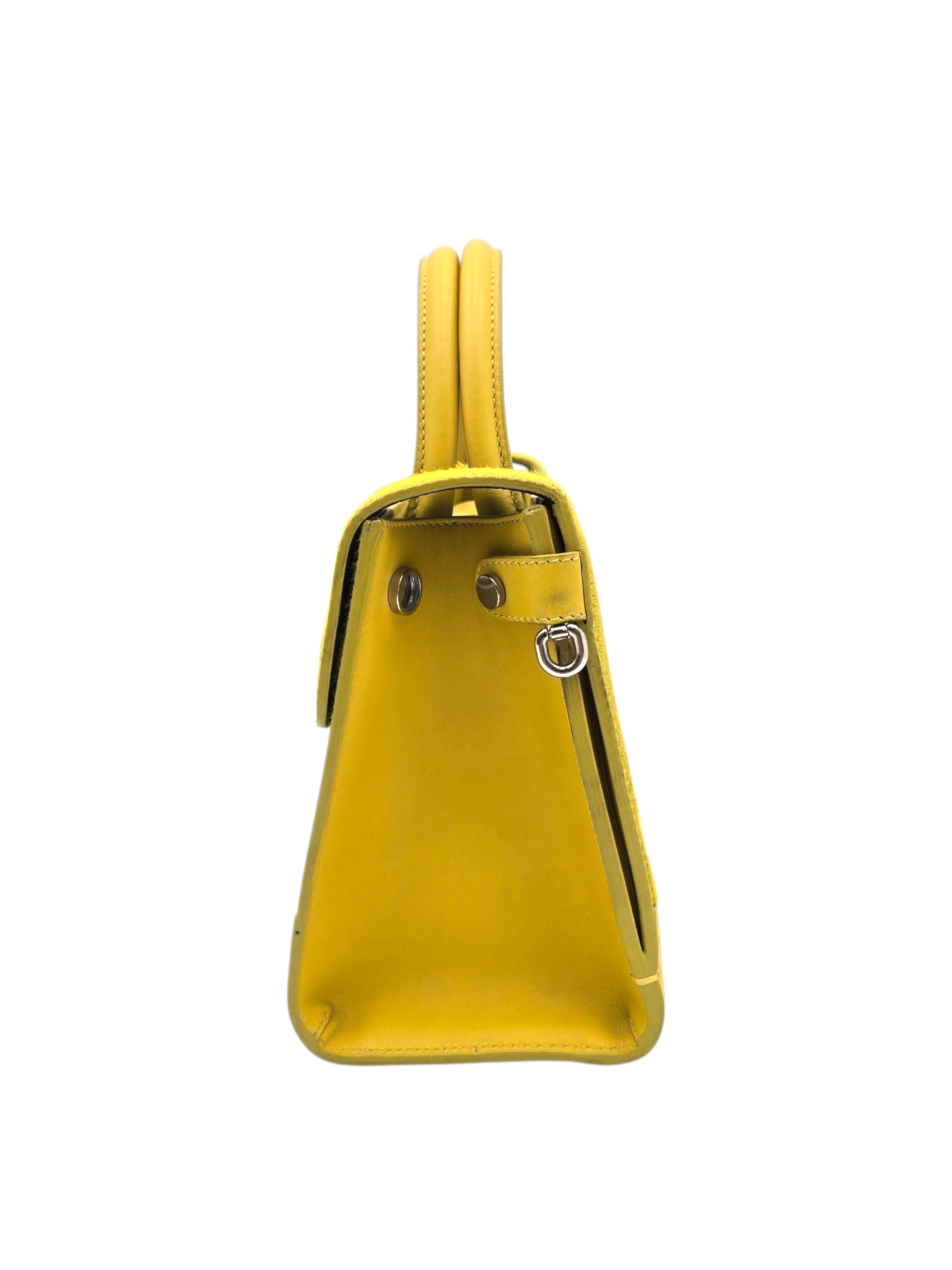 Diorever Mini Yellow Top Handle Bag in Calf Hair, Silver hardware