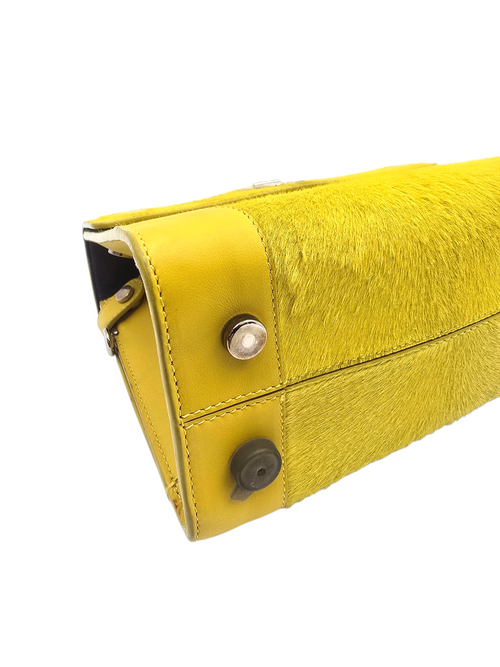 Diorever Mini Yellow Top Handle Bag in Calf Hair, Silver hardware