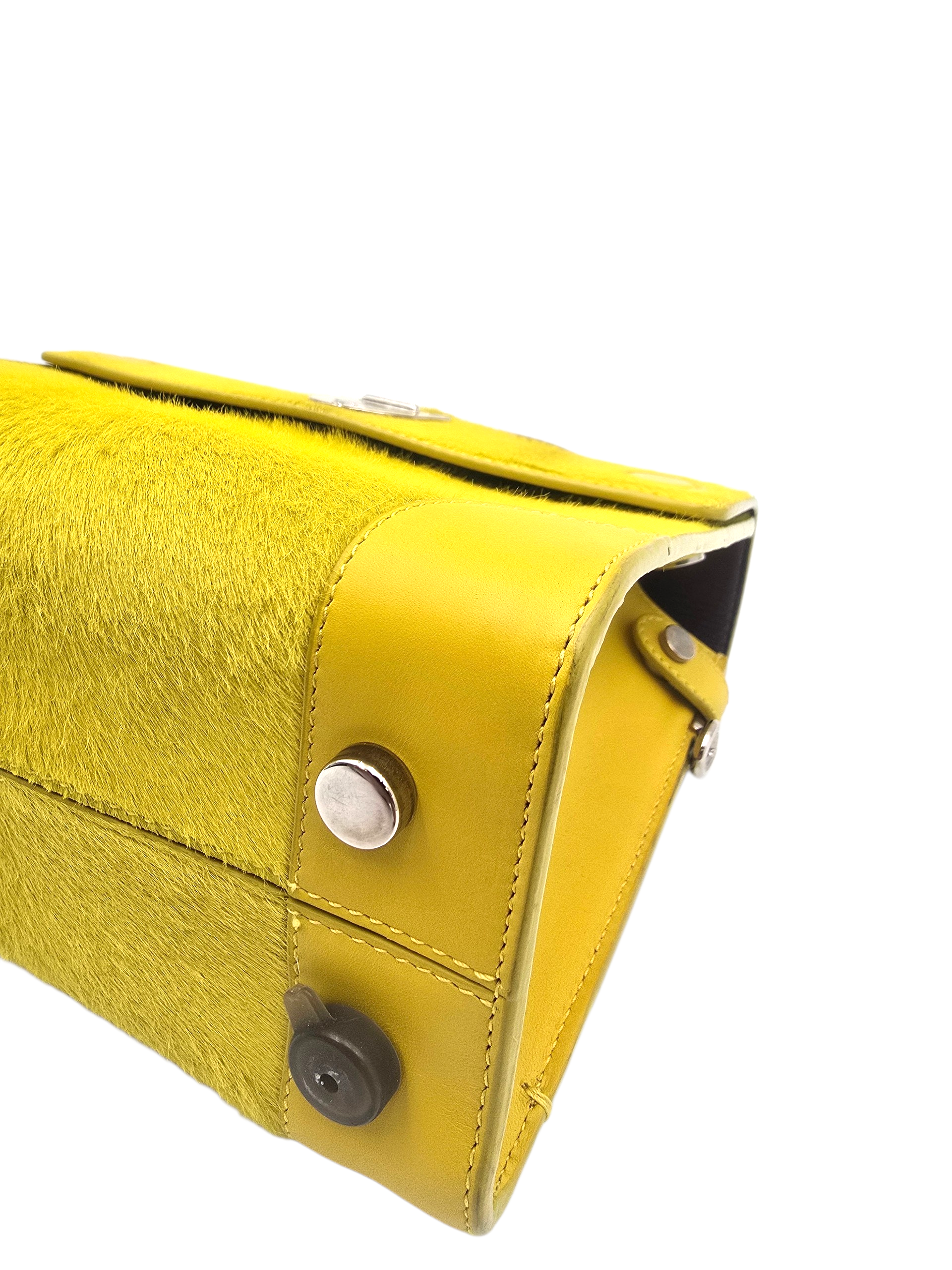 Diorever Mini Yellow Top Handle Bag in Calf Hair, Silver hardware