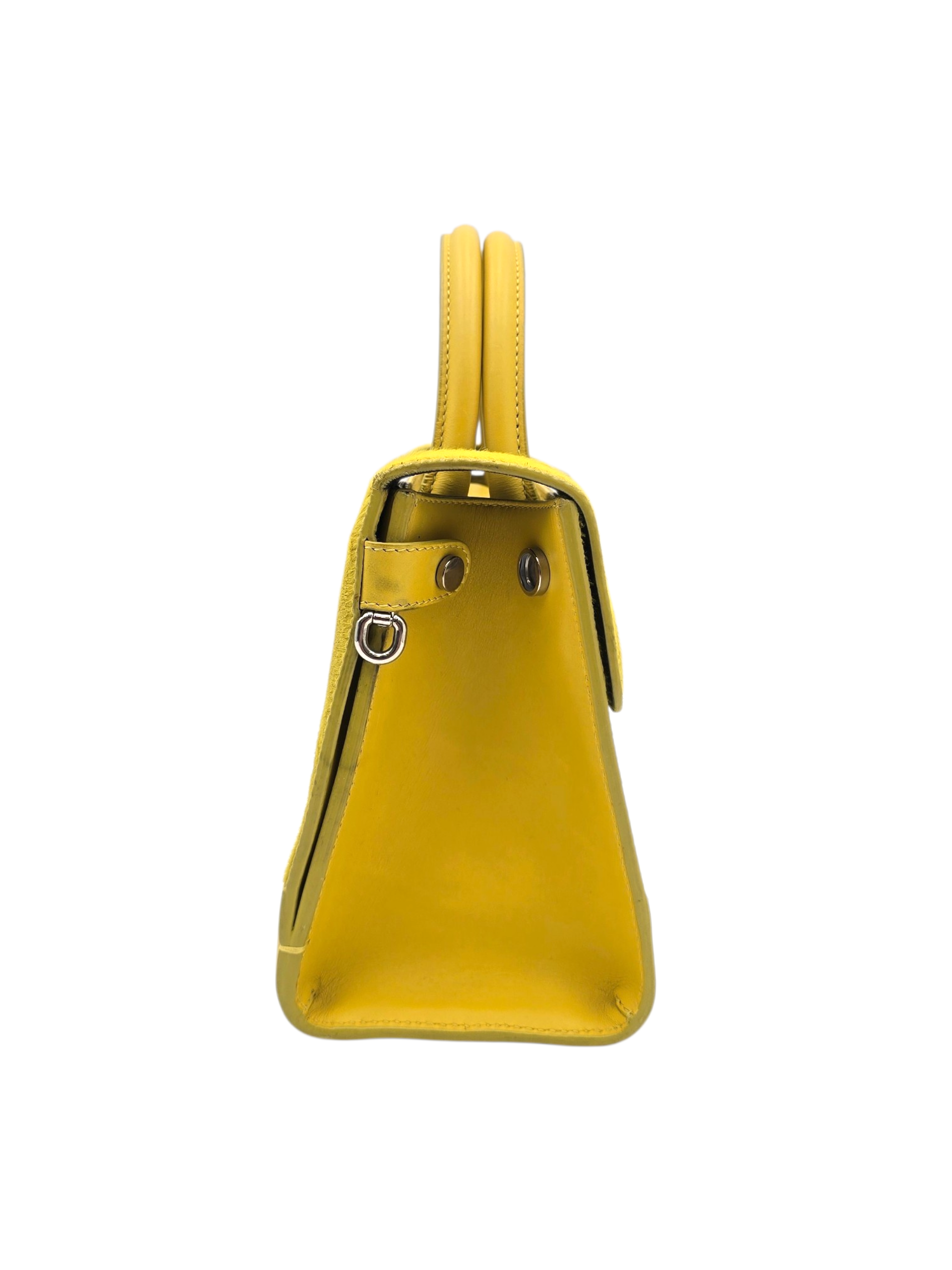 Diorever Mini Yellow Top Handle Bag in Calf Hair, Silver hardware