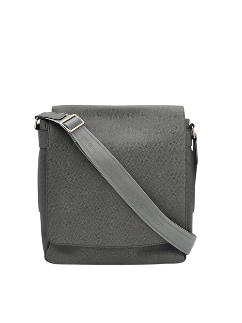 Roman MM Grey Messenger in Taiga Leather, Silver hardware