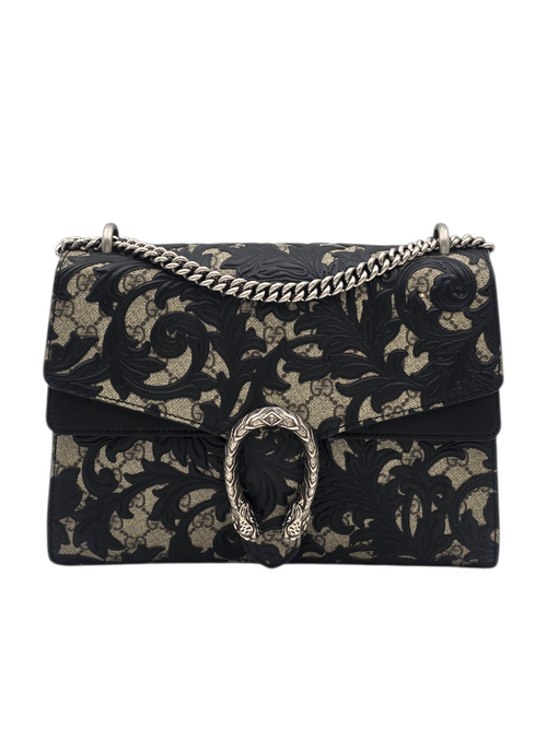 Dionysus Arabesque GG Supreme Medium Blue Shoulder Bag in Canvas, Silver hardware