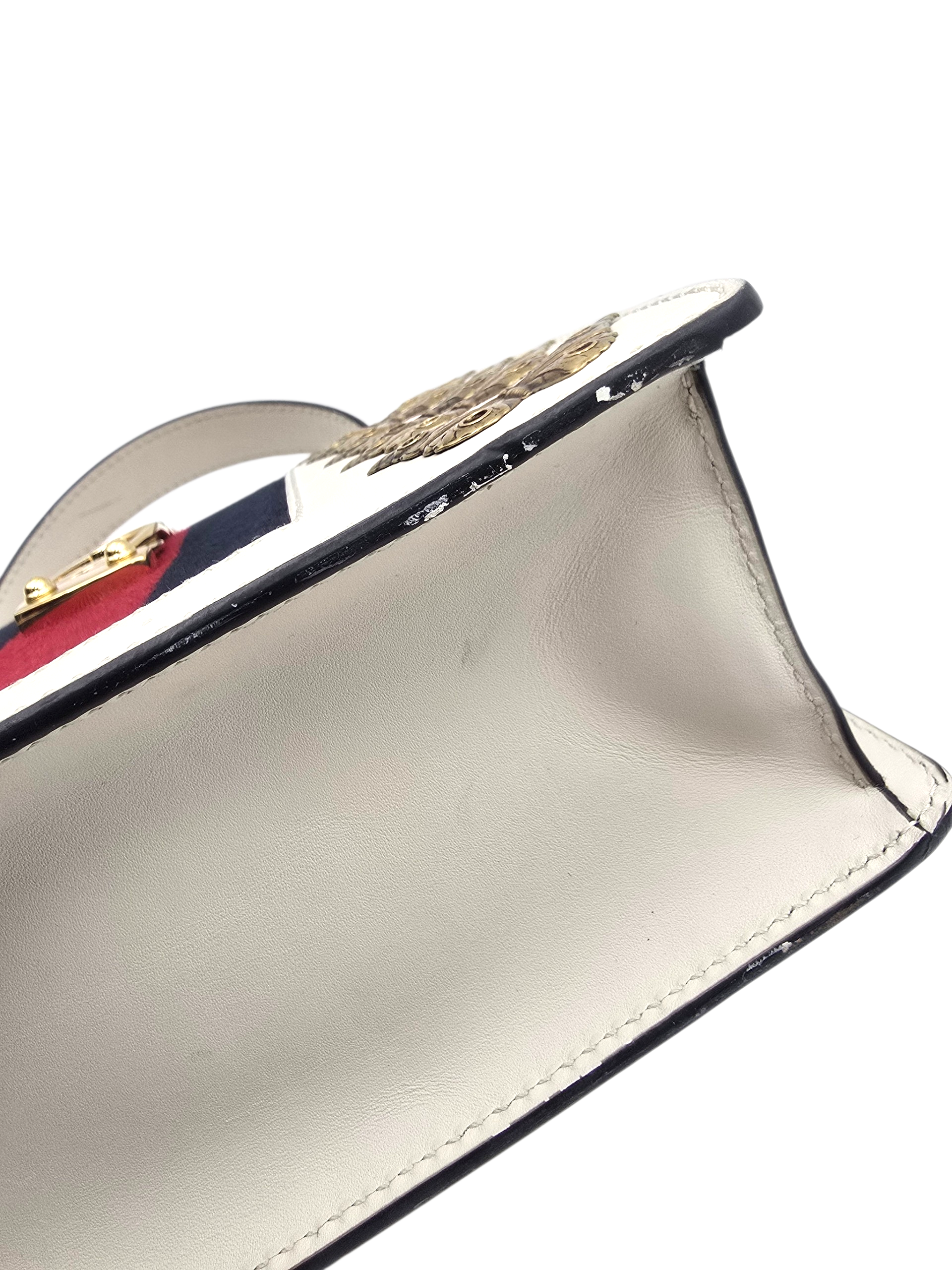 Animalier Sylvie Stud Embellished Mini White Top Handle Bag in Calfskin, Gold hardware