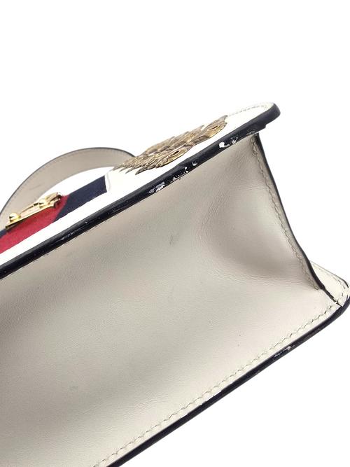 Animalier Sylvie Stud Embellished Mini White Top Handle Bag in Calfskin, Gold hardware