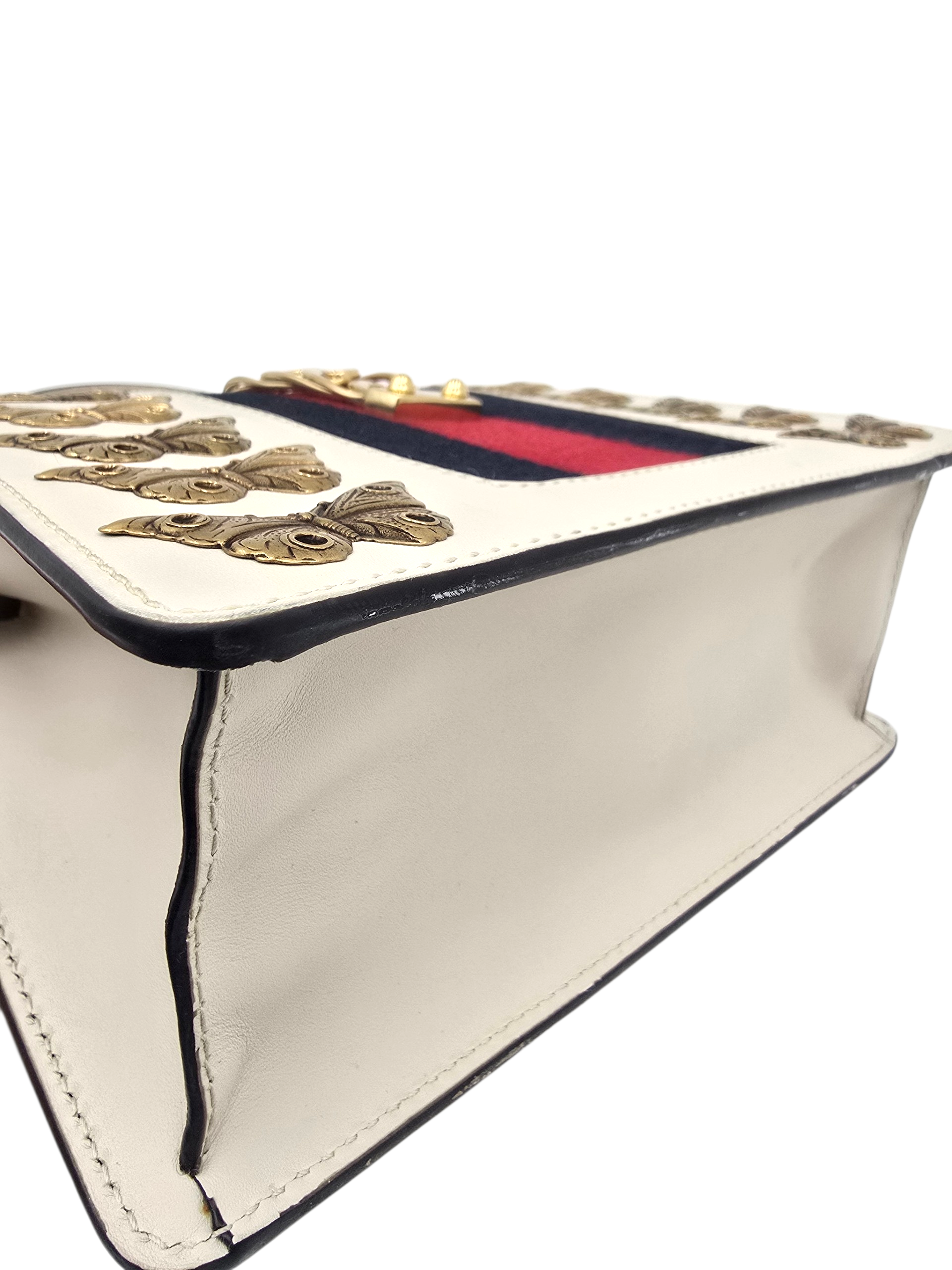 Animalier Sylvie Stud Embellished Mini White Top Handle Bag in Calfskin, Gold hardware