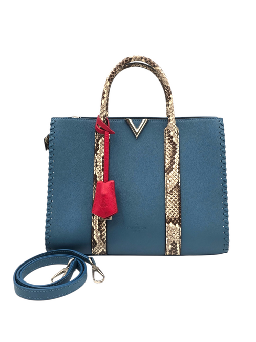 Very Bleu Glacier Tote Bag in Plume and Python (Handle), Silver hardware