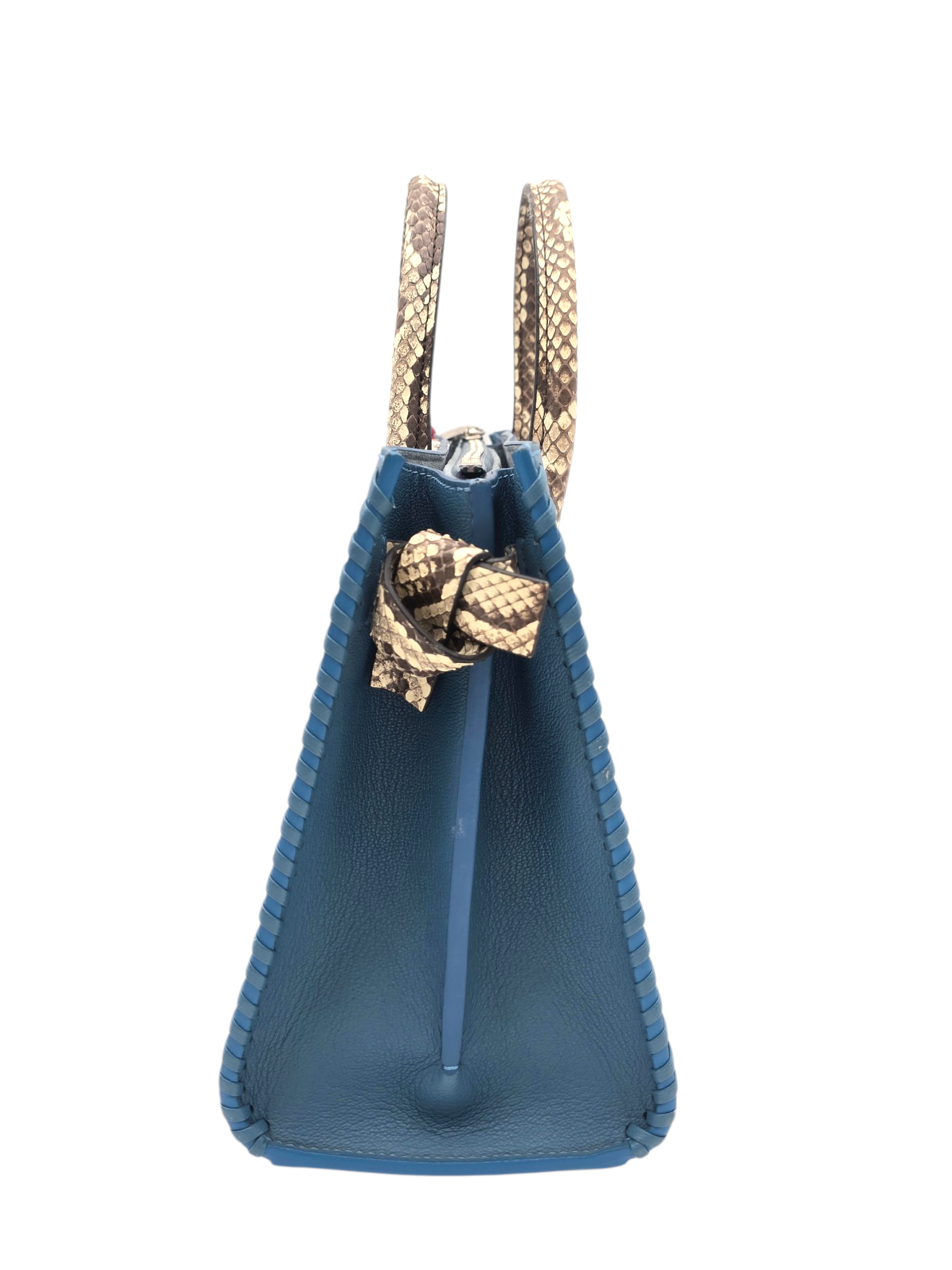 Very Bleu Glacier Tote Bag in Plume and Python (Handle), Silver hardware