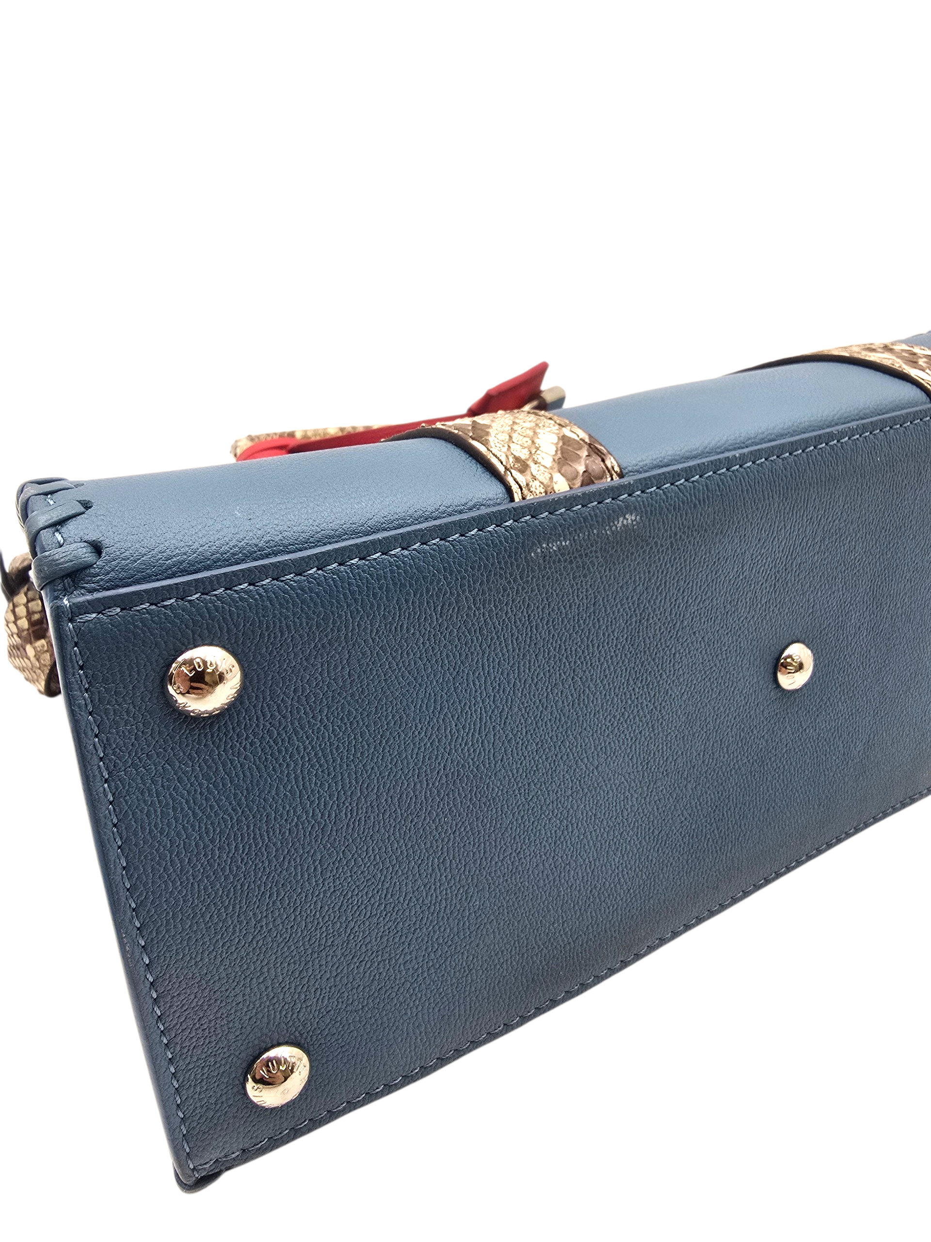 Very Bleu Glacier Tote Bag in Plume and Python (Handle), Silver hardware