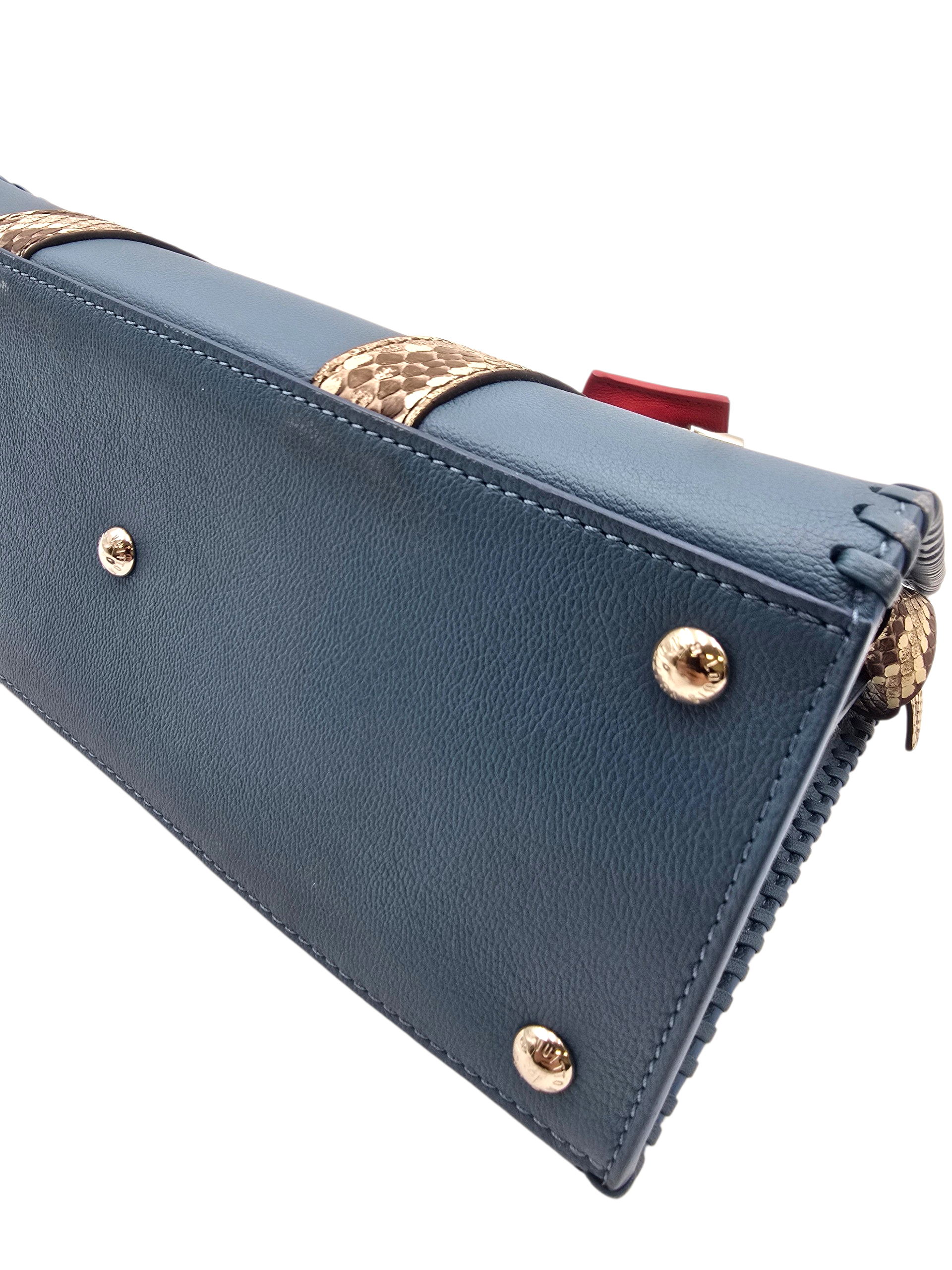 Very Bleu Glacier Tote Bag in Plume and Python (Handle), Silver hardware