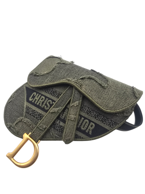 Saddle Green Belt Bag in Canvas, Gold hardware