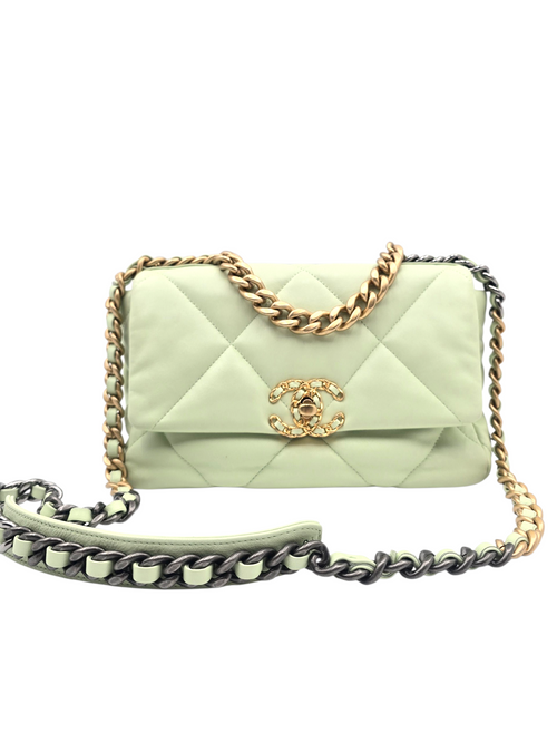 Chanel 19 Small Mint Shoulder Bag in Lambskin, Gold hardware