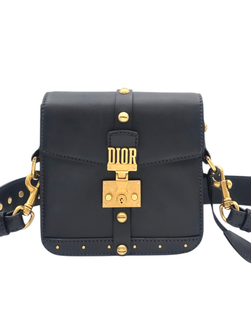 DiorAddict Black Shoulder Bag in Calfskin, Gold hardware