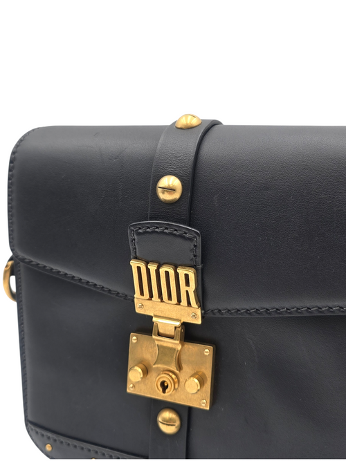 DiorAddict Black Shoulder Bag in Calfskin, Gold hardware