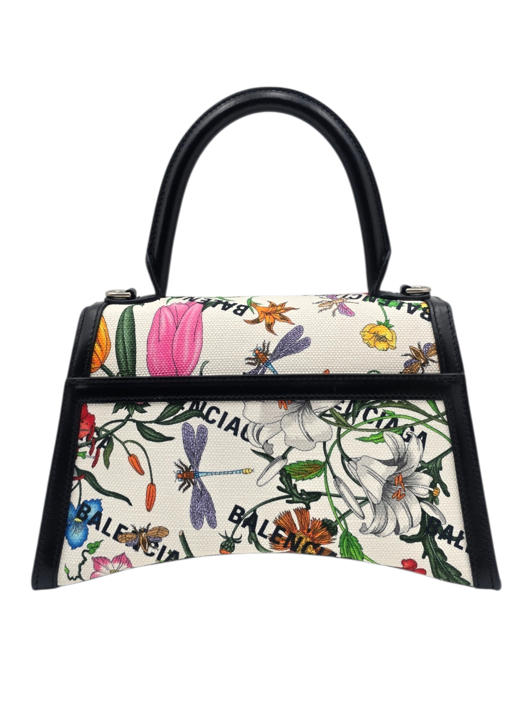 The Hacker Project Flora Hourglass White Top Handle Bag in Canvas, Silver hardware