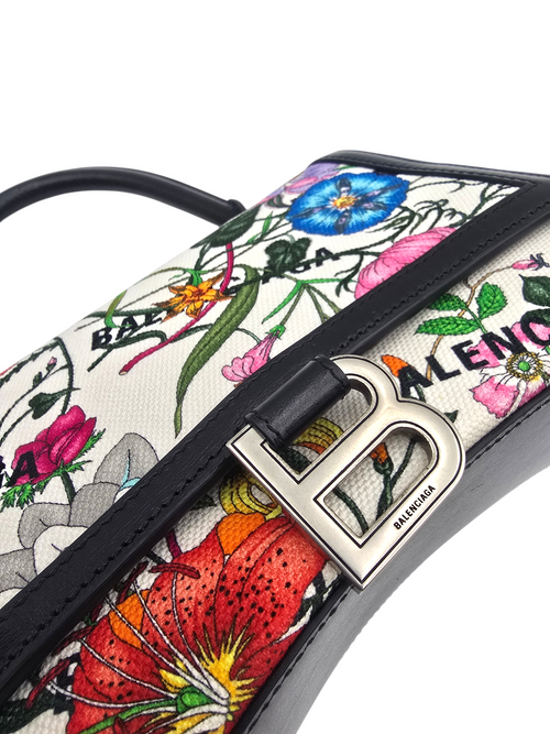 The Hacker Project Flora Hourglass White Top Handle Bag in Canvas, Silver hardware