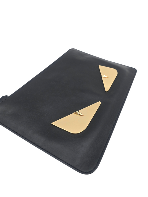 Monster Black Clutch in Calfskin, Gold hardware