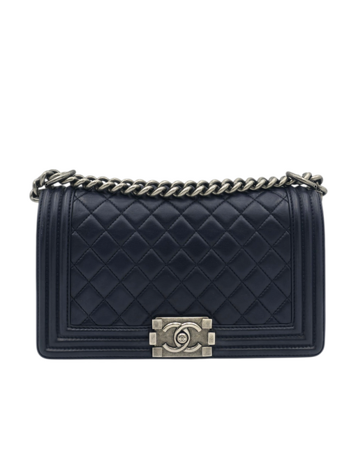 Boy Medium Blue Shoulder Bag in Lambskin, Ruthenium hardware