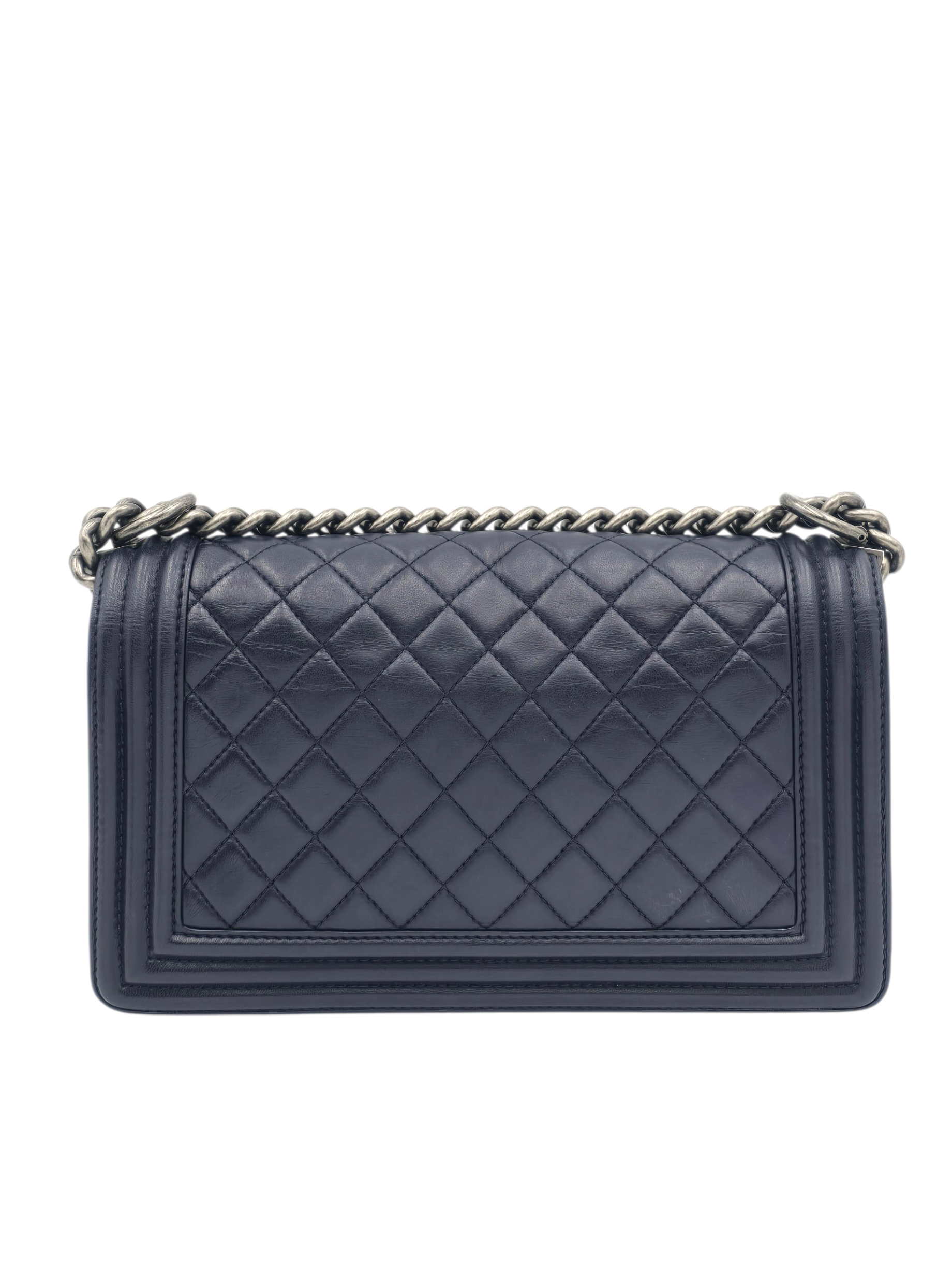 Boy Medium Blue Shoulder Bag in Lambskin, Ruthenium hardware