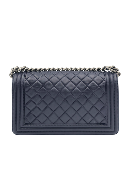 Boy Medium Blue Shoulder Bag in Lambskin, Ruthenium hardware