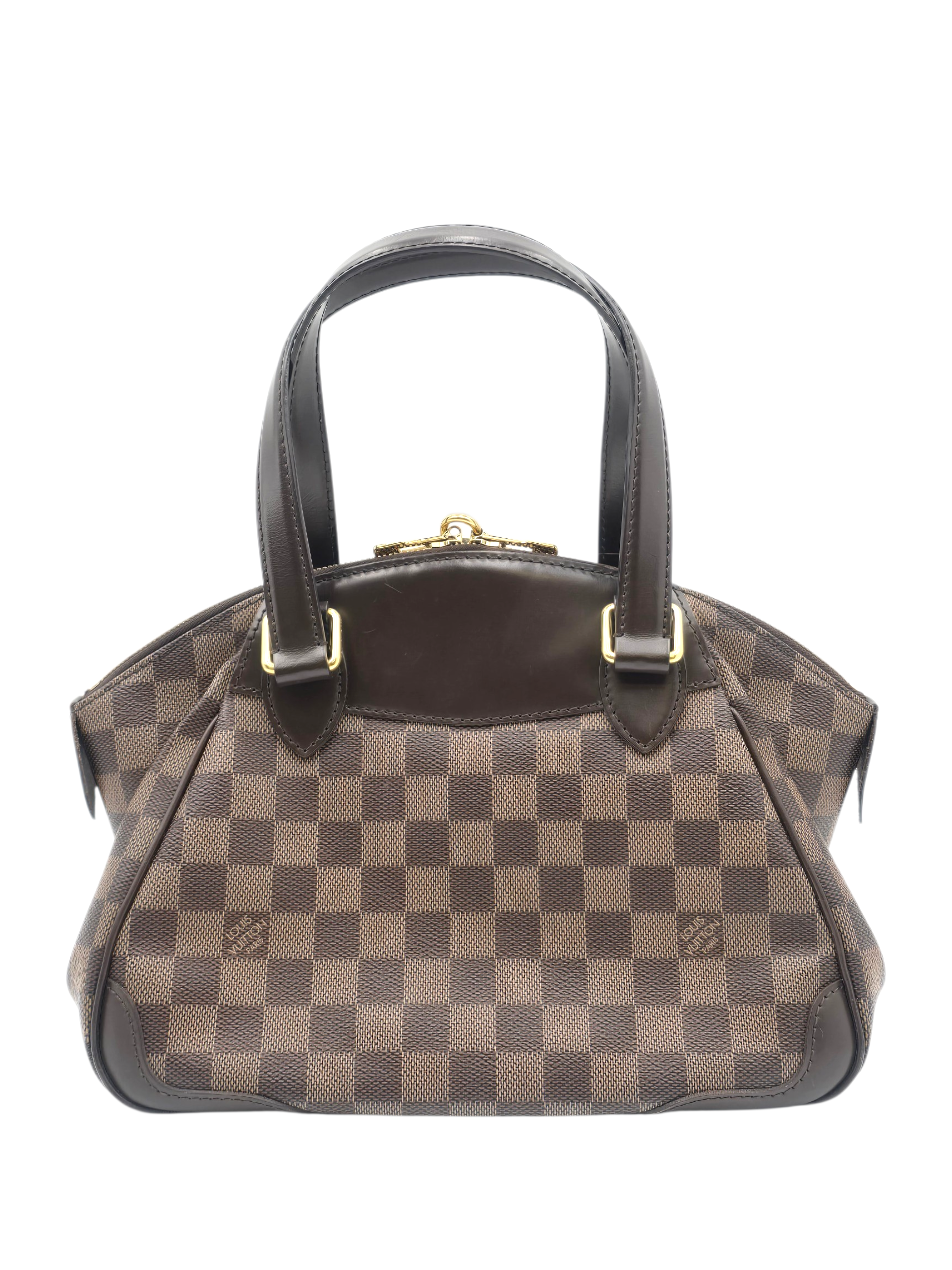 Verona PM Brown Top Handle Bag in Coated Canvas, Gold hardware
