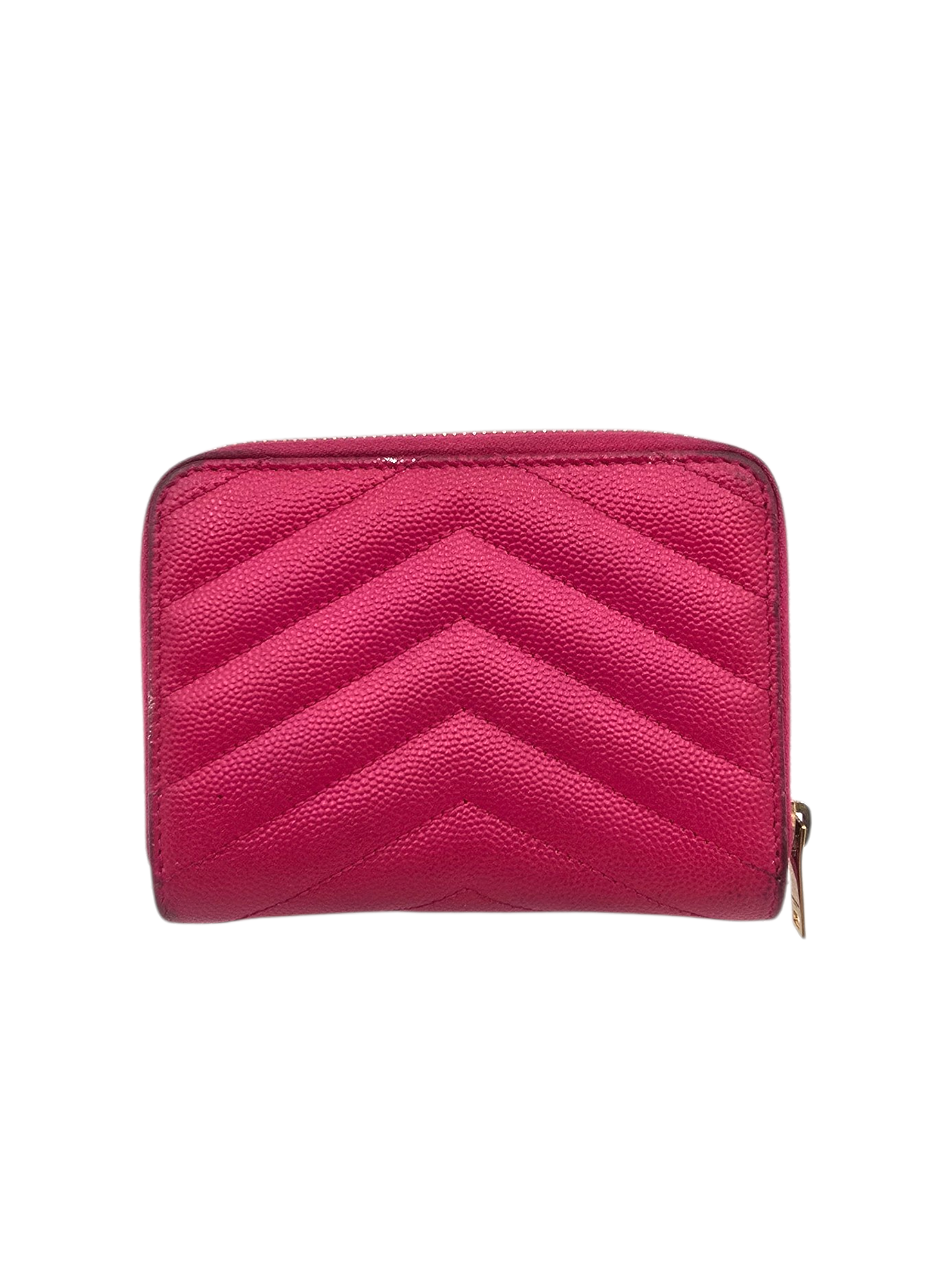 Chevron Monogram Fuchsia Wallet in Calfskin, Gold hardware